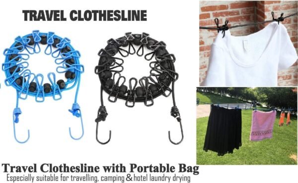 2 Pack Portable Clothesline with 12 Clothespins, Windproof Travel Stretchy Retractable Elastic Laundry Clothes Line for Backyard, Vacation Hotel, Balcony Drying - Image 3