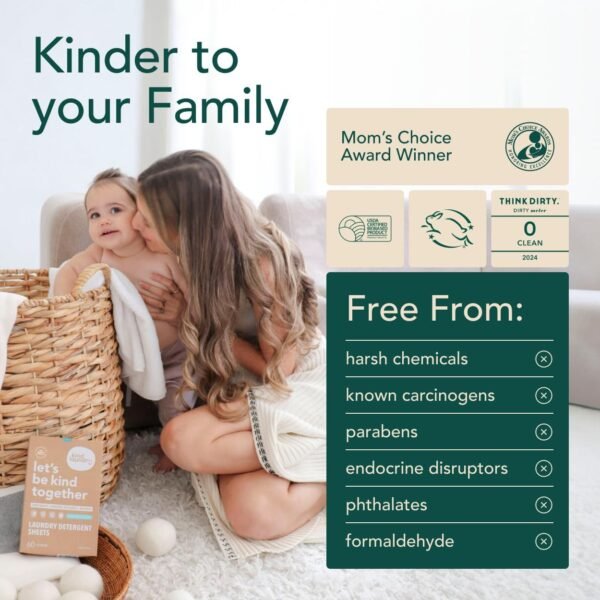 Kind Laundry Detergent Sheets with Stain-Fighting Enzymes - Plant Powered Eco-Friendly Laundry Soap Sheets - Home or Travel Laundry Detergent Fragrance Free, 18 Loads (Mom's Choice Award Winner) - Image 2