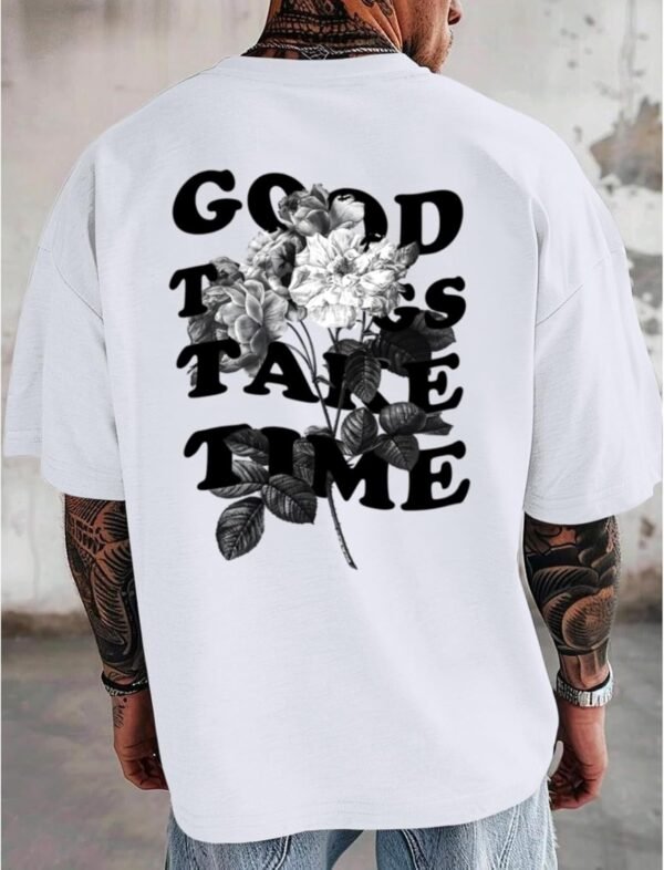 Vintage Graphic Tees for Men Oversized Floral Letter Print R... - Image 3
