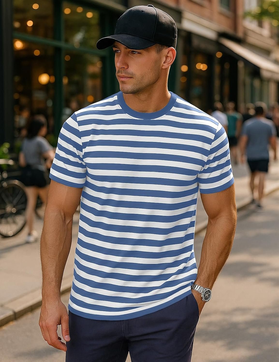 Zengjo Mens Striped Shirt Short Sleeve T-Shirts - Image 3