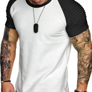 COOFANDY Men's Muscle T-Shirt Pleated Raglan Sleeve Bodybuil...