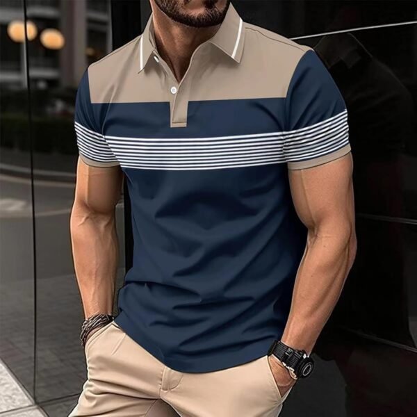 Mens Fashion Color Block Polo Shirts Casual Short Sleeve T S... - Image 2