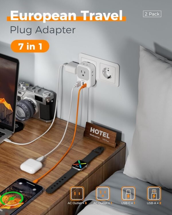 2 Pack European Plug Adapter USB C, TESSAN US to Europe Adap... - Image 3