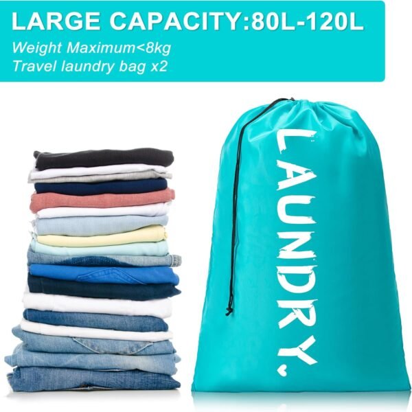 2 Pack XL Travel Laundry Bag, Machine Washable Dirty Clothes Organizer with Drawstring,Large Enough to Hold 4 Loads of Laundry, Easy Fit a Laundry Hamper or Basket Travel Essentials 24" x 36" - Image 5