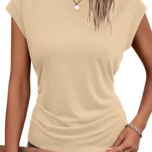 Bliwov Womens Summer Cap Sleeve Tops Business Casual Crewnec...