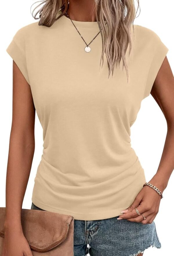 Bliwov Womens Summer Cap Sleeve Tops Business Casual Crewnec...