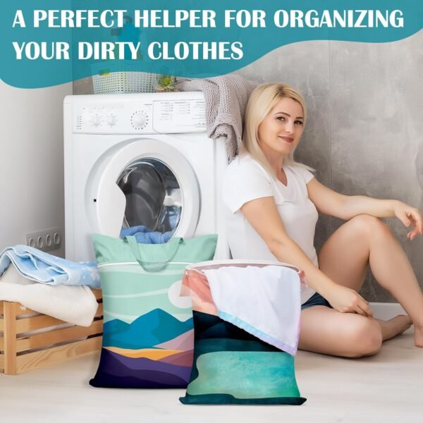 2 Pcs Large Travel Laundry Bags - Waterproof with Handle, Washable Dirty Clothes Bags for Travel, Wet & Dry Use, Bathing Suit & Gym Clothes Laundry, Swimming Pool & College Dorm - Image 2