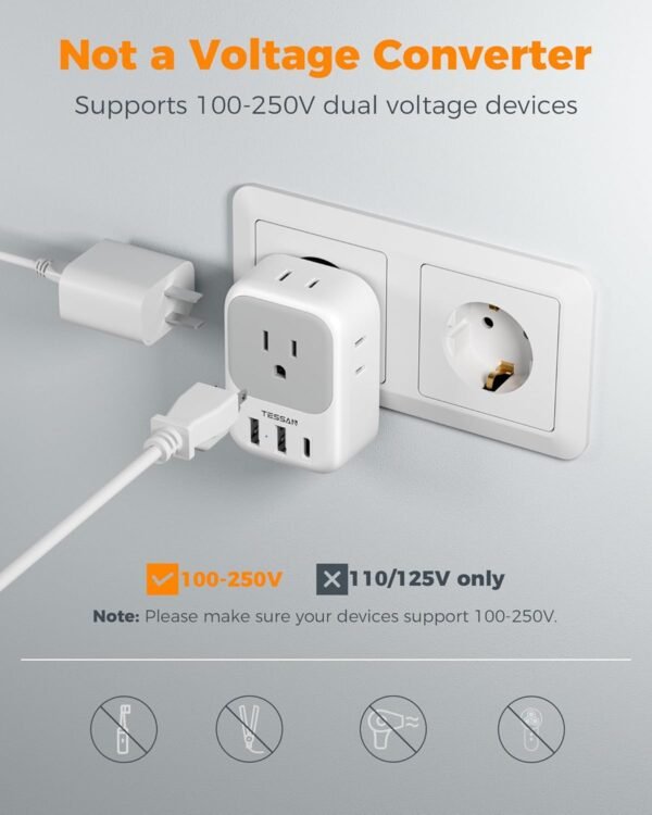 2 Pack European Plug Adapter USB C, TESSAN US to Europe Adap... - Image 5