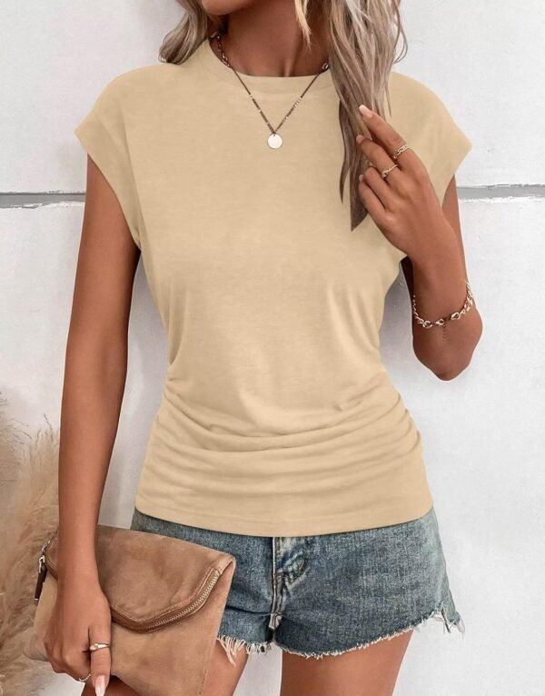 Bliwov Womens Summer Cap Sleeve Tops Business Casual Crewnec... - Image 3