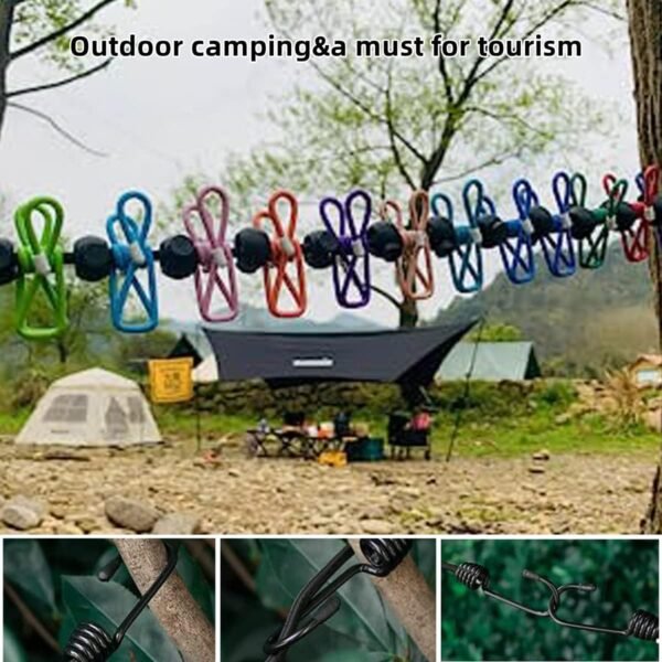 Clothesline，Retractable Portable Clothesline for Travel，Clothing line with 12 Clothes Clips，for Indoor and Outdoor Laundry Drying line，Outdoor Camping Accessories - Image 2