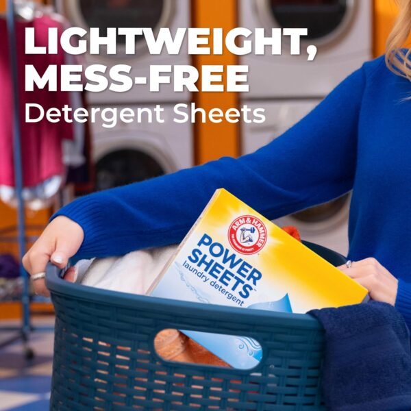 ARM & HAMMER Power Sheets Laundry Detergent, Fresh Breeze Scent, Dissolves in All Wash Temps, Lightweight and Travel-Ready, 60ct, Up to 120 Small Loads - Image 5
