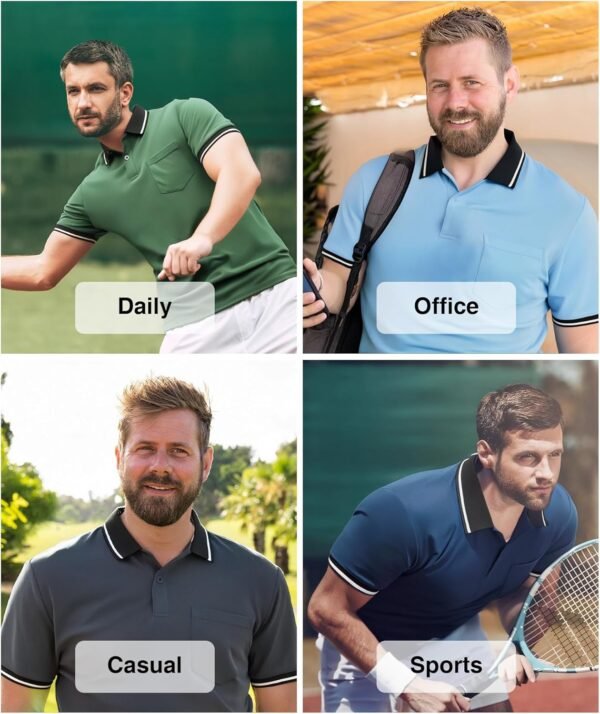ZITY 3 Pack Men Polo Shirts Short Sleeve with Pocket Sport W... - Image 5