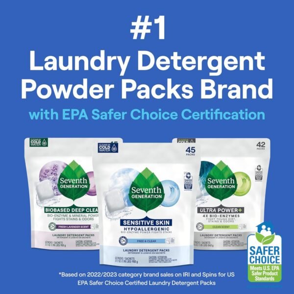 Seventh Generation Laundry Detergent Packs, Free & Clear, Made for Sensitive Skin, 45 Count - Image 8