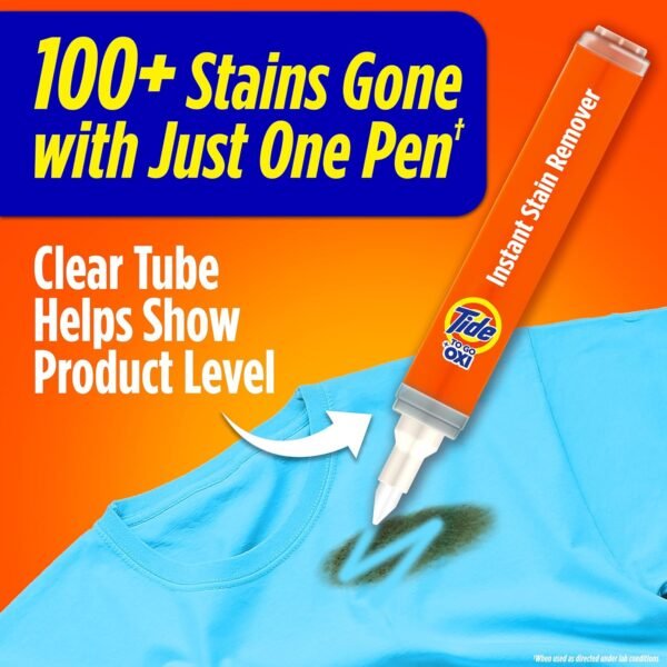 Tide Stain Remover for Clothes, Tide To Go Pen, Instant Stain Remover Pen & Spot Cleaner, Portable & Travel-Friendly, Works on Food & Drink Stains, Fits in Purses & Bags, 3 Count (Pack of 1) - Image 2