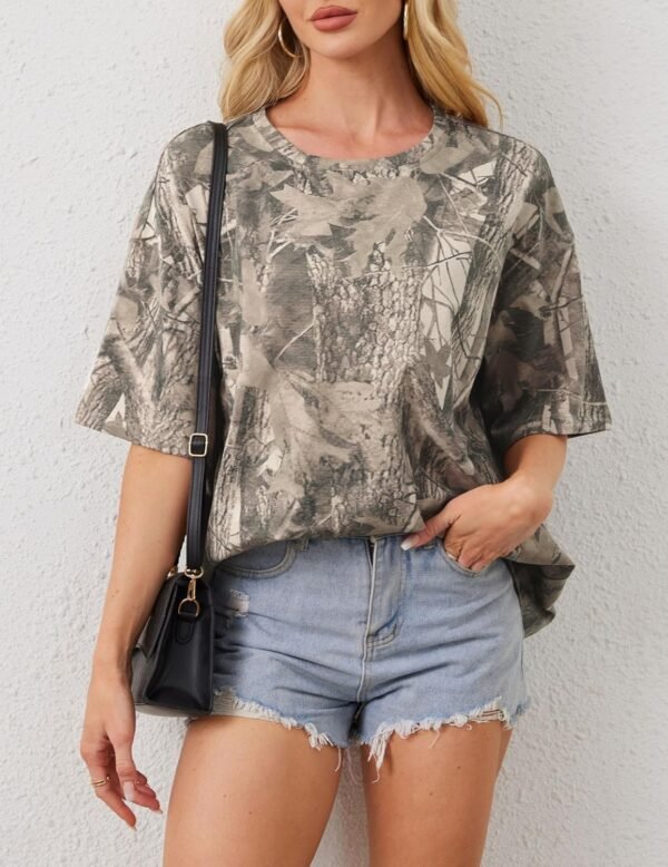Women Oversized Striped Short Sleeve T-Shirts Color Block Cr... - Image 3