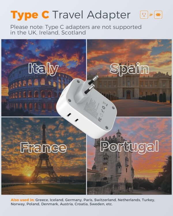 2 Pack European Plug Adapter USB C, TESSAN US to Europe Adap... - Image 2
