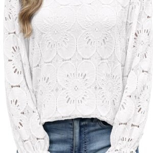 RUMIA Womens Blouses V Neck Eyelet Lace Tops with Lining Dre...