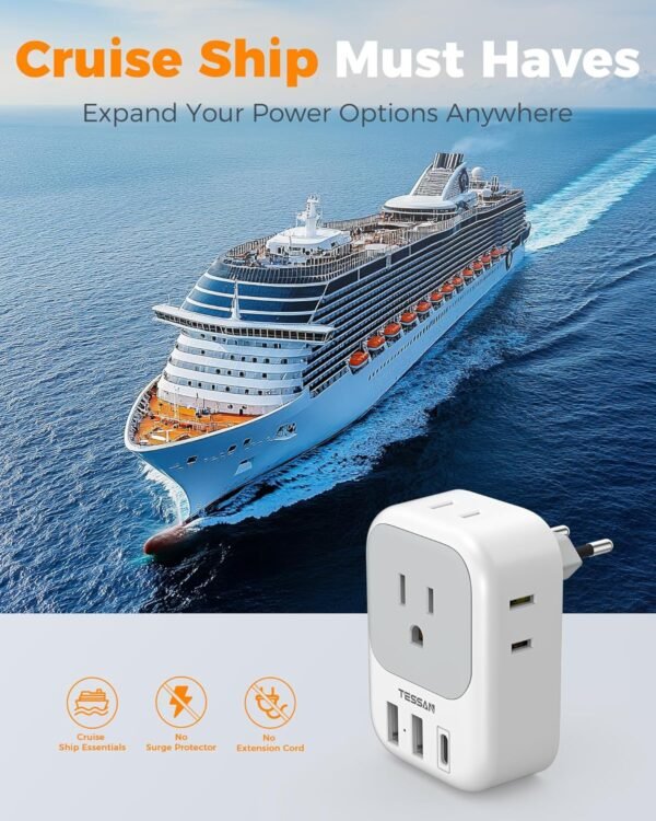 2 Pack European Plug Adapter USB C, TESSAN US to Europe Adap... - Image 6
