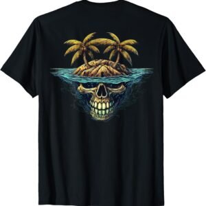 On Back | Cool Island Palm Trees Skull Beach Pirate Nautical...