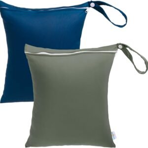 babygoal Travel Laundry Bags 2 Pack, Ideal for Travel, Gym and Swimming-Washable Waterproof Wet Dry Bags for Dirty Clothes, Bathing Suits and Swimsuits(olive green and lake blue)