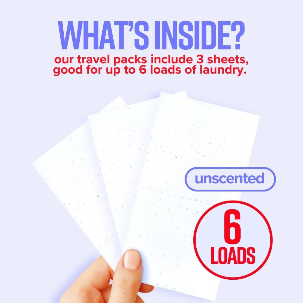 STRIPS Laundry Detergent Sheets Unscented Travel Pack (3ct, 6 loads) Fragrance Free Eco Liquidless Soap, Travel-Friendly, Dissolves in Hot & Cold, Hypoallergenic, Tackles Tough Stains & Odors - Image 2