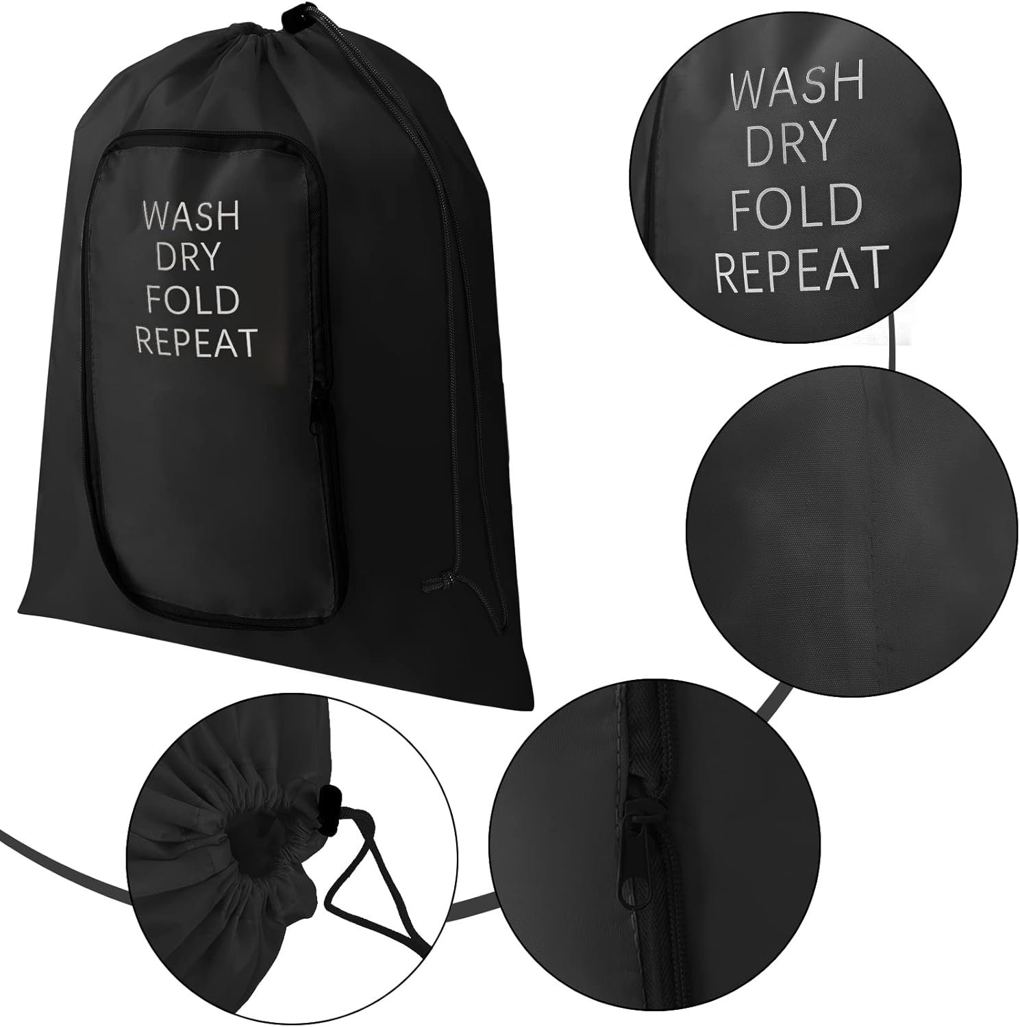 2 Pcs Travel Laundry Bag Washable Dirty Clothes Bag with Drawstring and Zipper for Suitcase, 22 x 18 Inch (Pink, Black,Classic) - Image 2