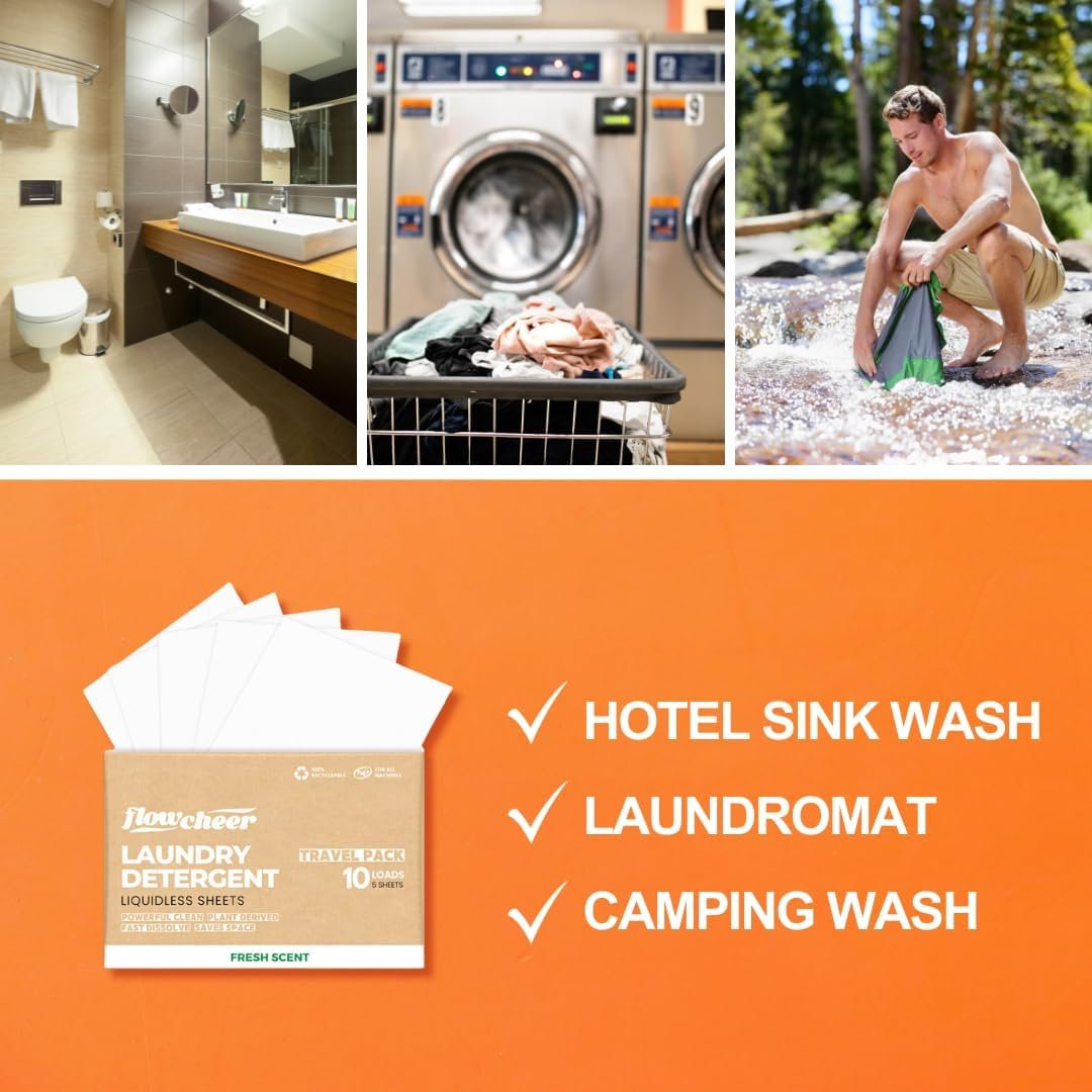 Laundry Detergent Sheets 10 Loads, Fragrance Free, Plastic-Free, Powerful Cleaning, Liquid-less Washer Sheets, Travel Laundry Sheet, Low Waste - Image 5
