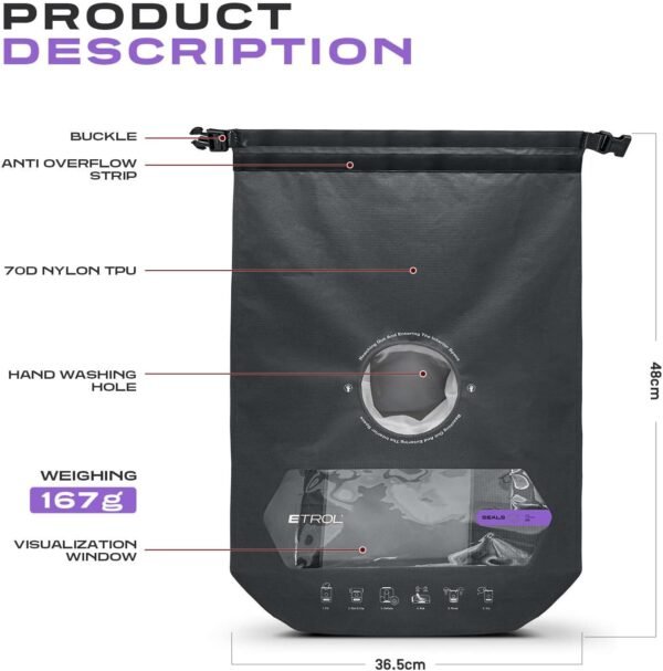 ETROL Wash Bag for Travel,Portable Washing Machine - Lightweight Manual Portable Washing Kit, Waterproof Clothes Scrubbing Bag - Image 2