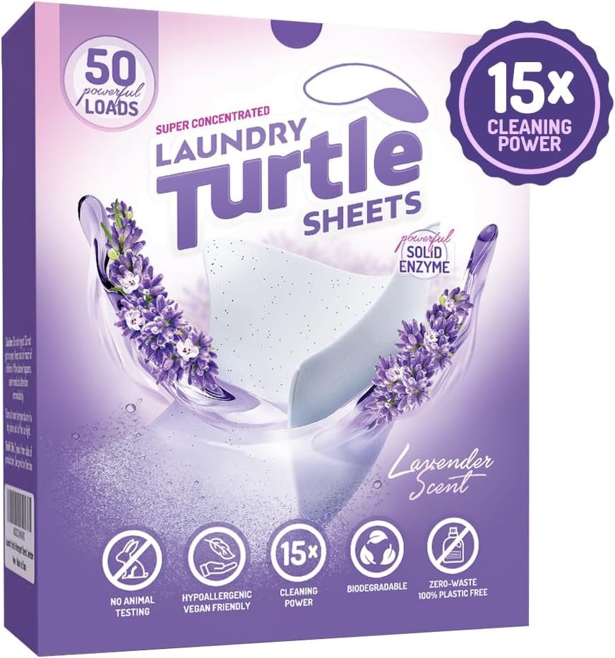 Laundry Turtle - Lavender Laundry Sheets Up to 100 Machine Loads – Strips, Travel Size, 50 Non Toxic Laundry Detergent Sheets, Fresh Scent Washing Detergent, Strong Organic Cleaning Power - Image 7