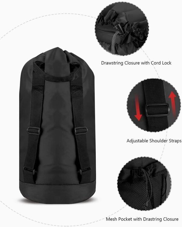 Dalykate Backpack Laundry Bag, Laundry Backpack with Shoulder Straps and Mesh Pocket Durable Nylon Clothes Hamper Bag with Drawstring Closure for College, Travel, Laundromat, Apartment - Image 3