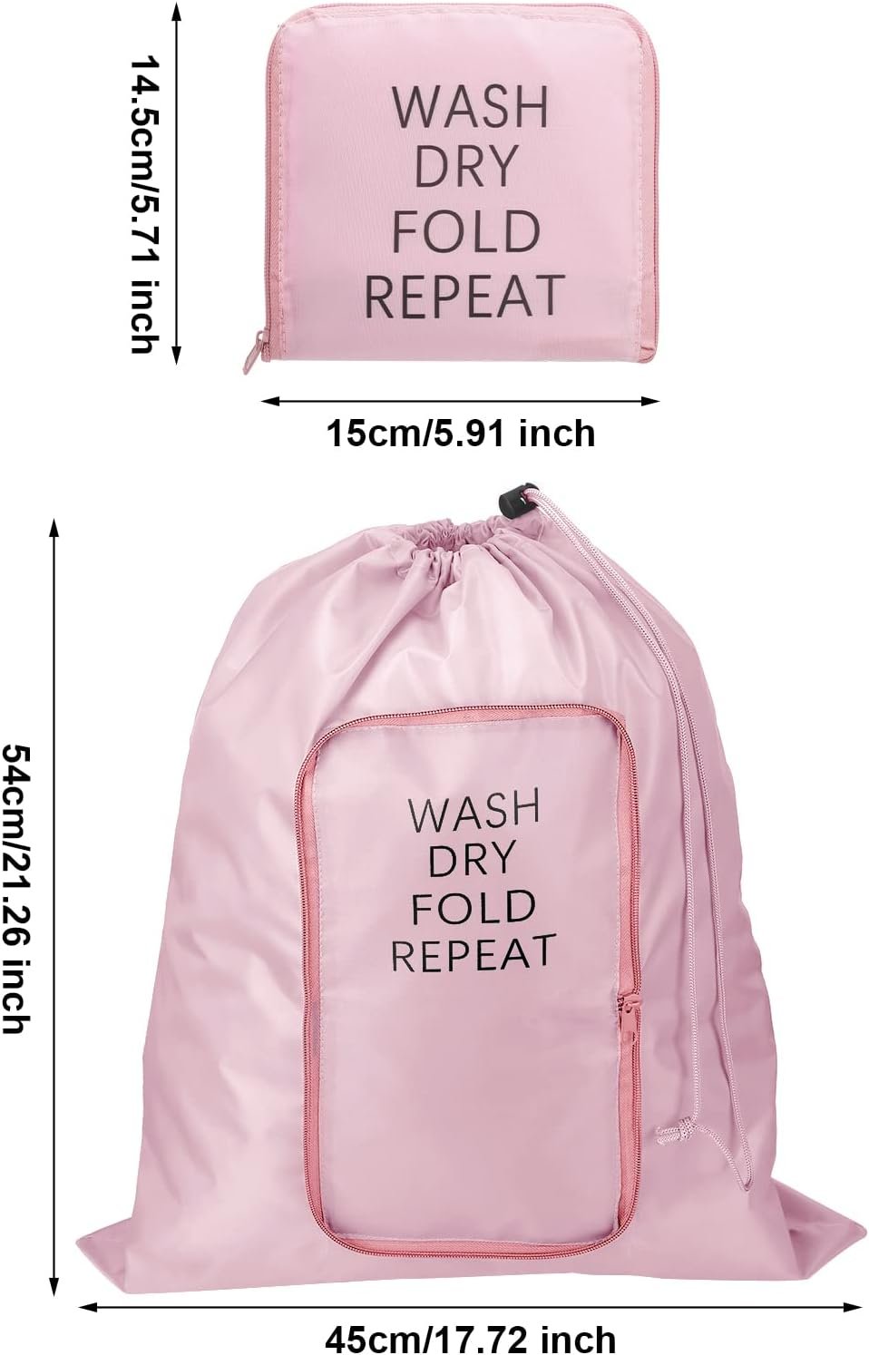 2 Pcs Travel Laundry Bag Washable Dirty Clothes Bag with Drawstring and Zipper for Suitcase, 22 x 18 Inch (Pink, Black,Classic) - Image 7