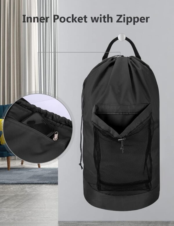 Dalykate Backpack Laundry Bag, Laundry Backpack with Shoulder Straps and Mesh Pocket Durable Nylon Clothes Hamper Bag with Drawstring Closure for College, Travel, Laundromat, Apartment - Image 4