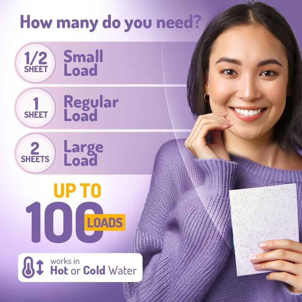 Laundry Turtle - Lavender Laundry Sheets Up to 100 Machine Loads – Strips, Travel Size, 50 Non Toxic Laundry Detergent Sheets, Fresh Scent Washing Detergent, Strong Organic Cleaning Power - Image 3