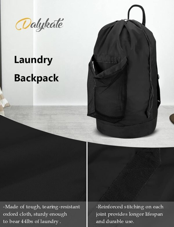 Dalykate Backpack Laundry Bag, Laundry Backpack with Shoulder Straps and Mesh Pocket Durable Nylon Clothes Hamper Bag with Drawstring Closure for College, Travel, Laundromat, Apartment - Image 5