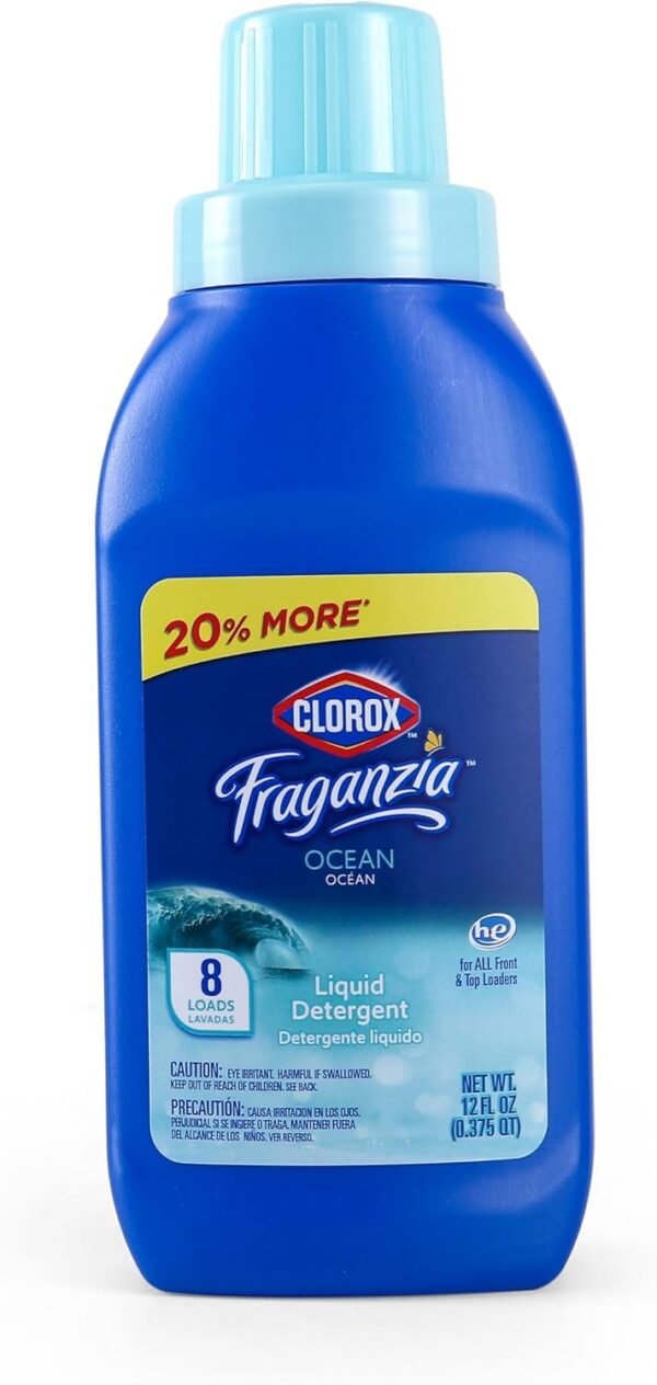 Clorox Fraganzia Liquid Laundry Detergent in Ocean Scent - HE Compatible for All Front and Top Load Washing Machines, High Efficiency Laundry Detergent Compatible, 12 Fl Oz