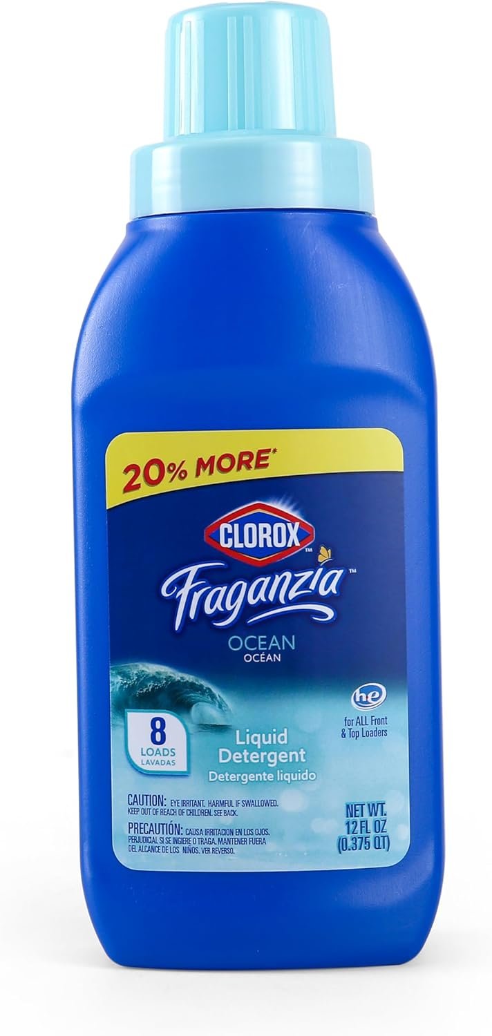 Clorox Fraganzia Liquid Laundry Detergent in Ocean Scent - HE Compatible for All Front and Top Load Washing Machines, High Efficiency Laundry Detergent Compatible, 12 Fl Oz