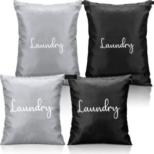 4 Pack Travel Laundry Bag Waterproof Wet Dirty Bag Machine Washable Clothes Organizer Bag Washing Travel Accessories for Packing Storage Hamper Basket, 12 x 14 Inch, 17 x 22 Inch, Gray, Black