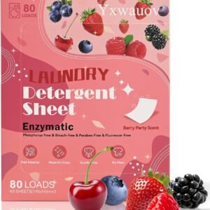 Travel Laundry Detergent Sheets 80 Loads Eco-Friendly Laundry Soap Washer Sheets - Liquidless Detergent Plastic Free & Hypoallergenic(Berry Party Scented)
