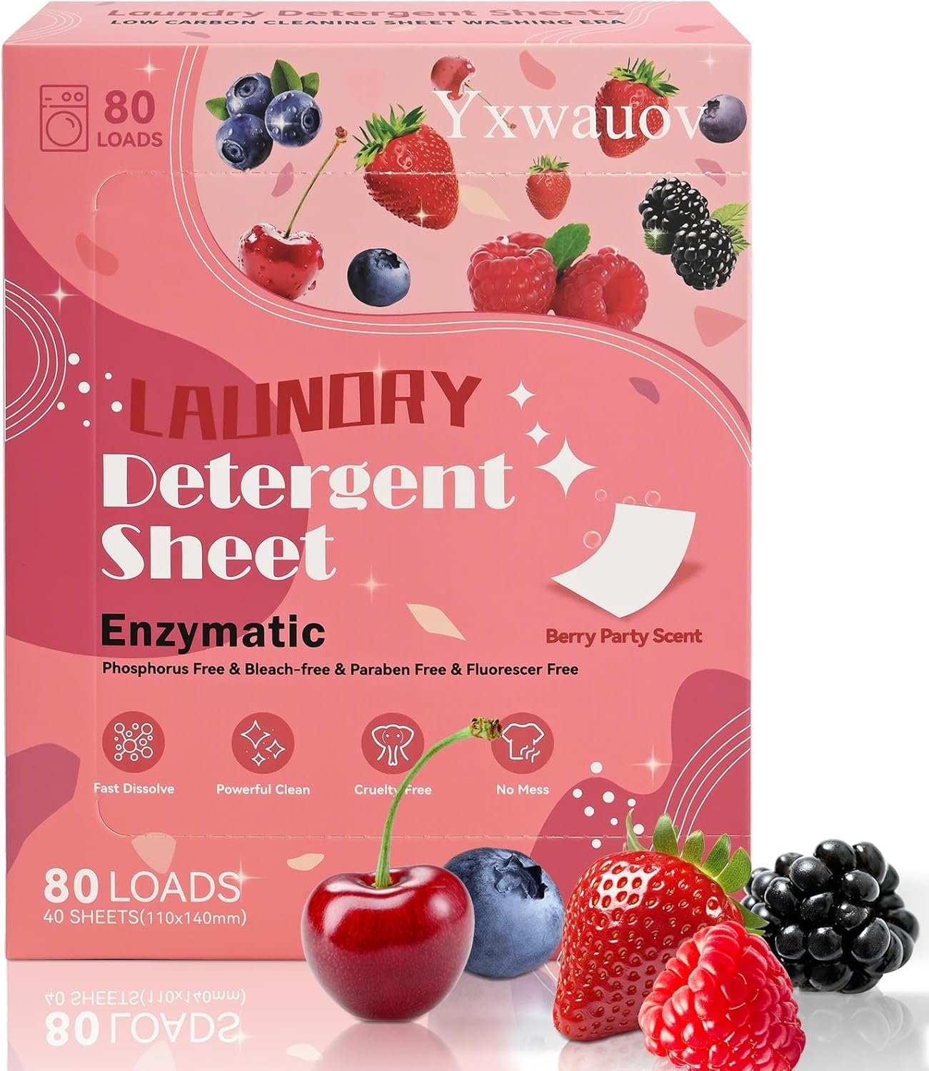 Travel Laundry Detergent Sheets 80 Loads Eco-Friendly Laundry Soap Washer Sheets - Liquidless Detergent Plastic Free & Hypoallergenic(Berry Party Scented)