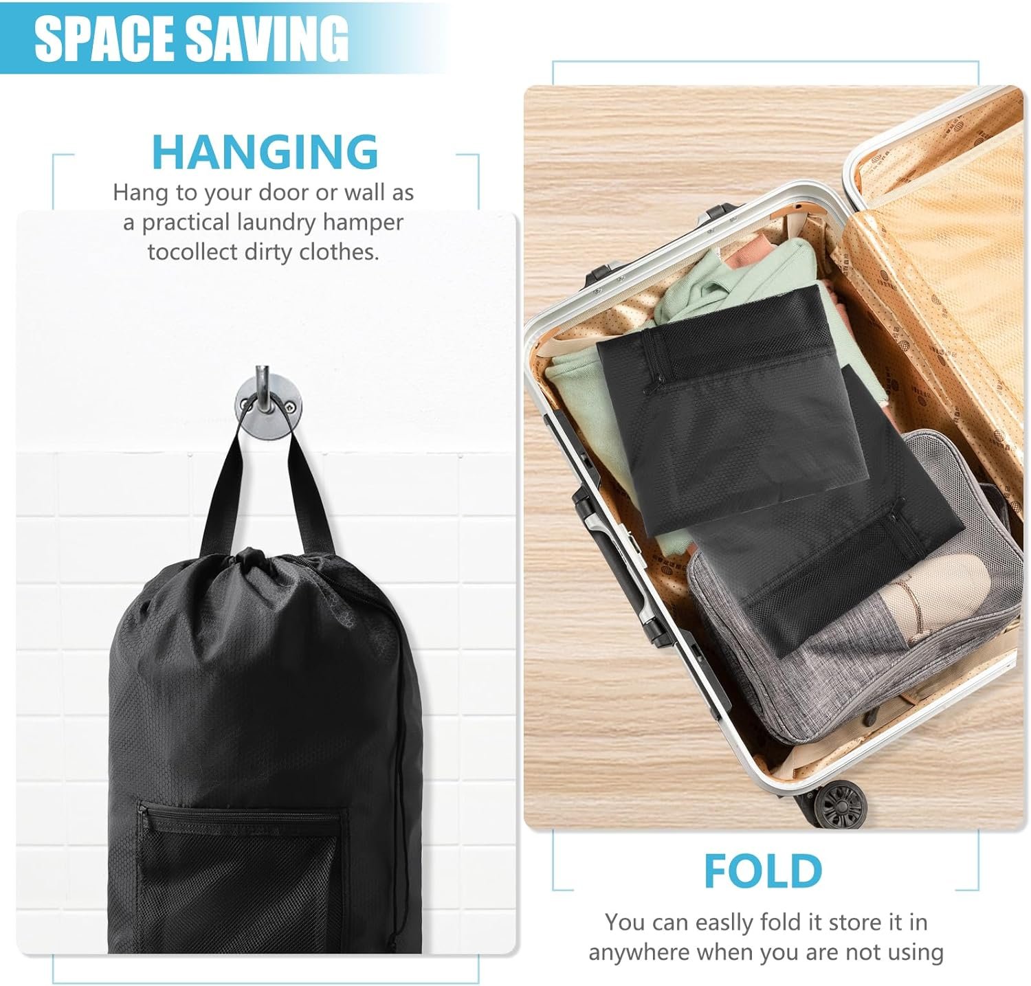 Laundry Bag Backpack,Olosar Extra Large Travel Laundry Bag with Mesh Pocket & Adjustable Shoulder Straps,Dirty Clothes Travel Bag for College Students Dorm,Apartment(Black) - Image 6