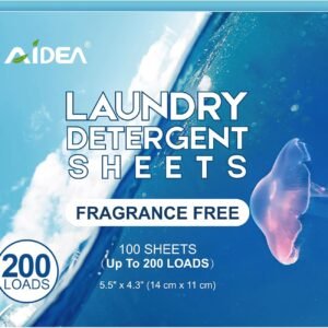 AIDEA Laundry Detergent Sheets, Unscented-(200 Loads) 100 Sheets, No Plastic Jug, Lightweight & Easy To Use For Travel, Apartments, Dorms