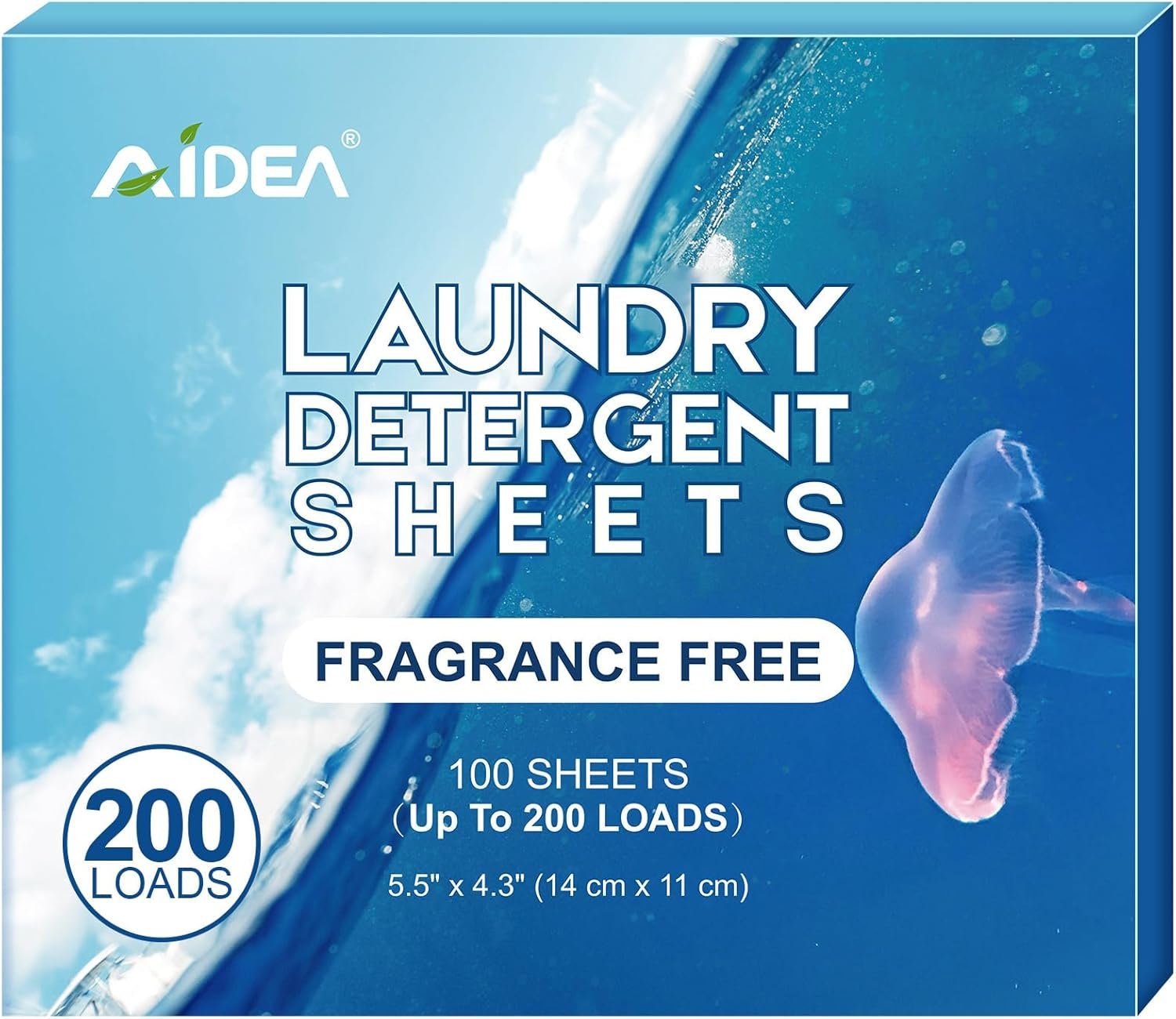 AIDEA Laundry Detergent Sheets, Unscented-(200 Loads) 100 Sheets, No Plastic Jug, Lightweight & Easy To Use For Travel, Apartments, Dorms