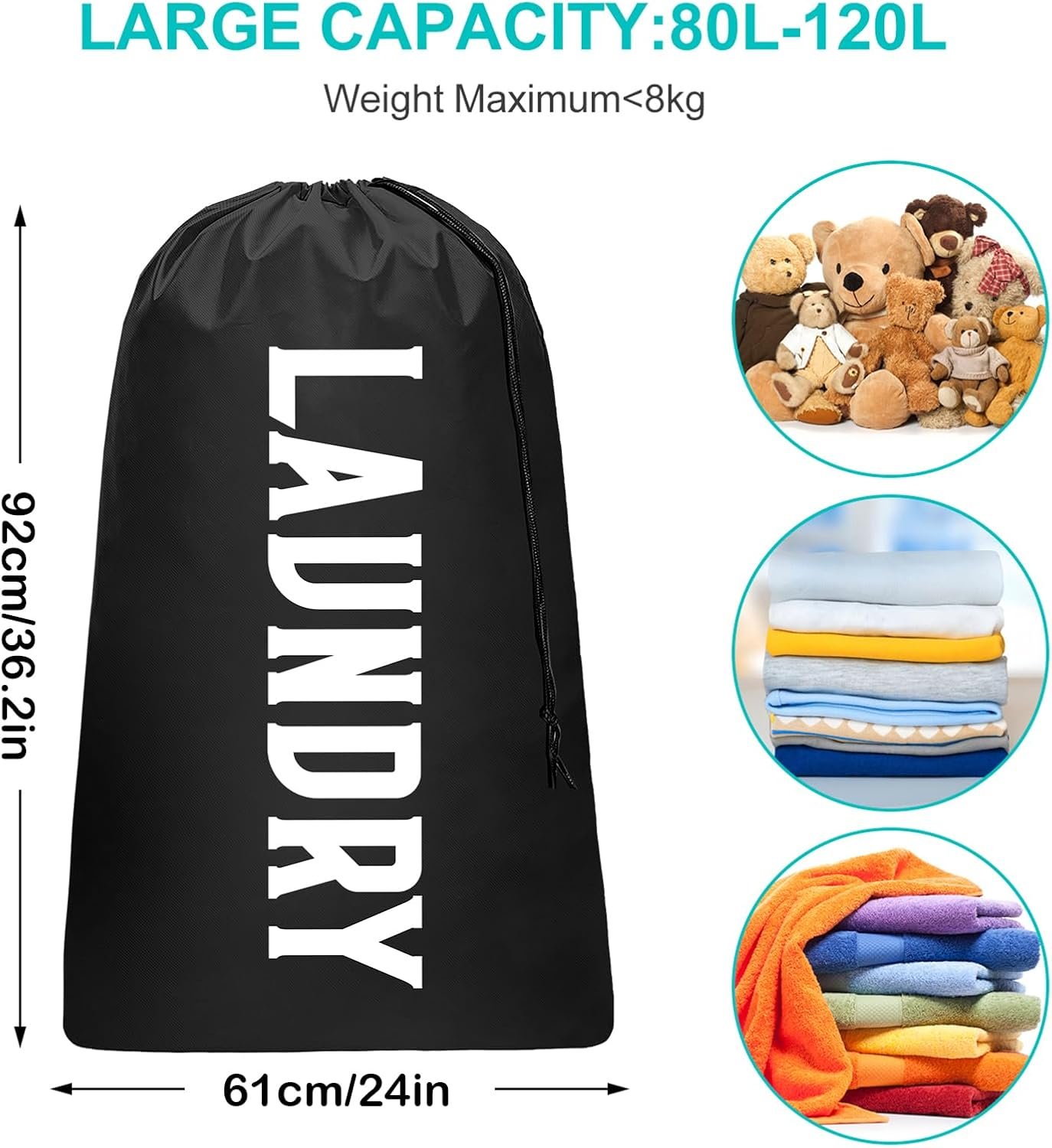 2 Pack XL Travel Laundry Bag, Machine Washable Dirty Clothes Organizer, Large Enough to Hold 4 Loads of Laundry, Easy Fit a Laundry Hamper (Black + Pink) - Image 7