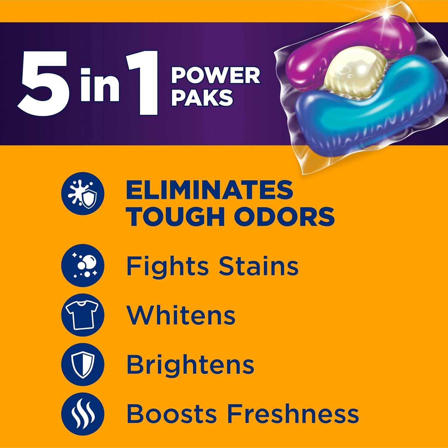 ARM & HAMMER Plus OxiClean with Odor Blasters 5-in-1 Laundry Detergent Power Paks, Laundry Odor Remover, Eliminates Odors, Attacks Stains, Fresh Burst Scent, 42 Count - Image 2