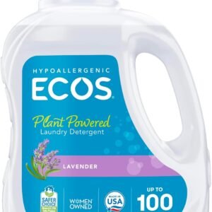 ECOS Laundry Detergent Liquid, 100 Loads - Dermatologist Tested Laundry Soap - Hypoallergenic, EPA Safer Choice Certified, Plant-Powered - Lavender, 100 Fl Oz