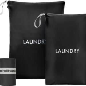 Travel Laundry Bag (2 Pcs - Large + Small) - Foldable Waterproof Washable Wet Dry Bag for Gym, Swimming, Yoga, and Workout Perfect for Dirty Clothes, Bathing Suits, Travel Accessories Black