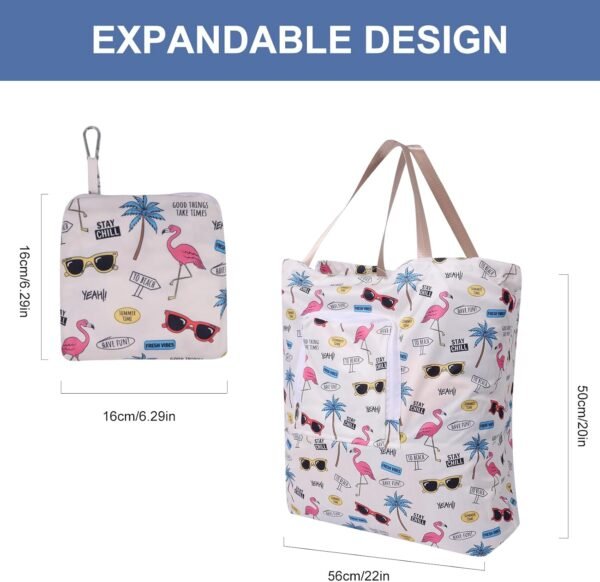 2 Pack Travel Laundry Bag with Handle and Drawstring, Expandable Foldable Dirty Clothes Bags with Hook and Zipper, 23*20 inch, Vacation - Image 4