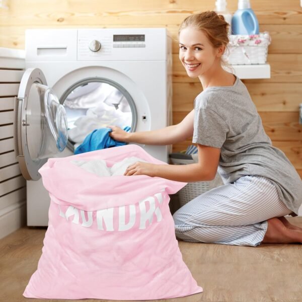 2 Pack Large Mesh Laundry Bag, Heavy Duty Laundry Bags with Drawstring, Laundry Hamper Liner, Machine Washable, for Travel, Storage, Sports, Dorms and Apartment Dwellers, 24 x 36 Inches (Pink+Green) - Image 8