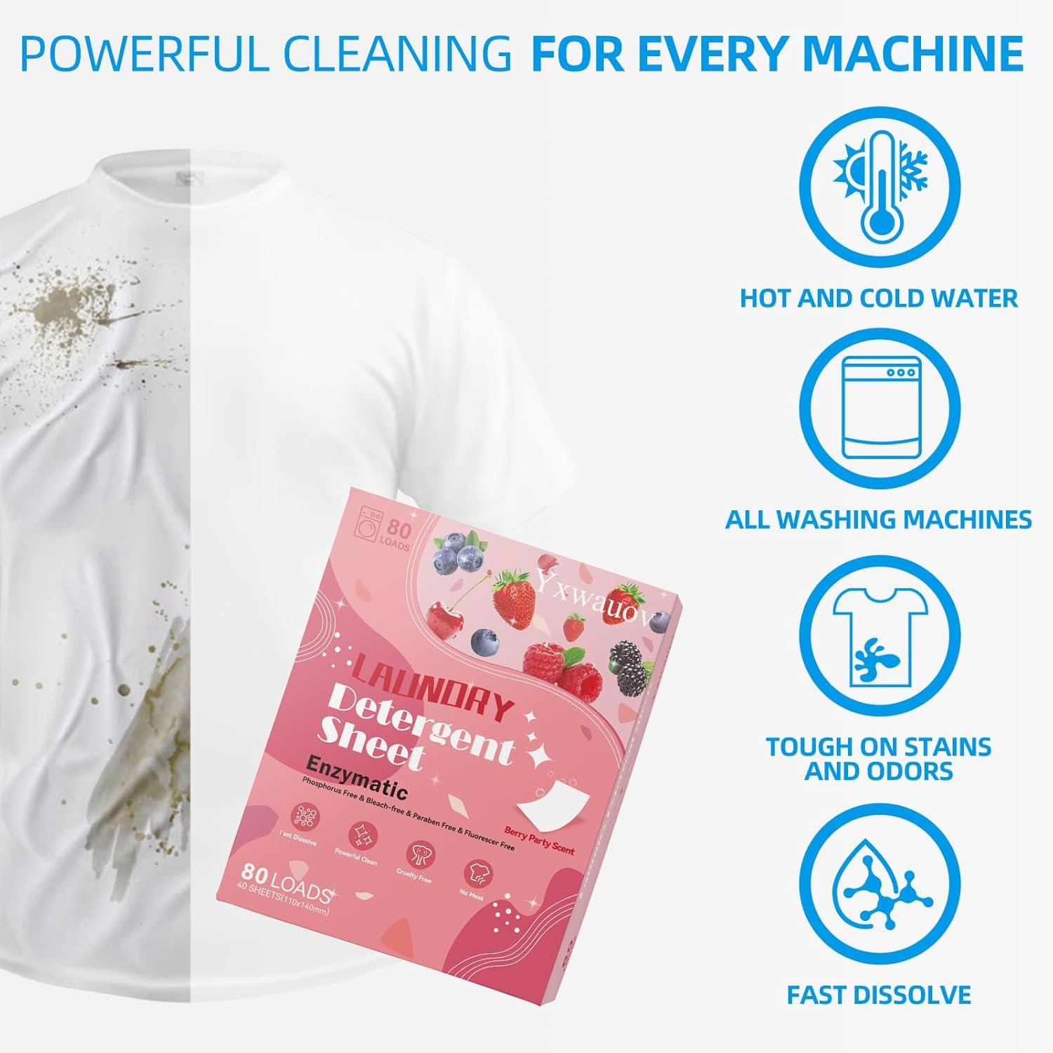 Travel Laundry Detergent Sheets 80 Loads Eco-Friendly Laundry Soap Washer Sheets - Liquidless Detergent Plastic Free & Hypoallergenic(Berry Party Scented) - Image 5