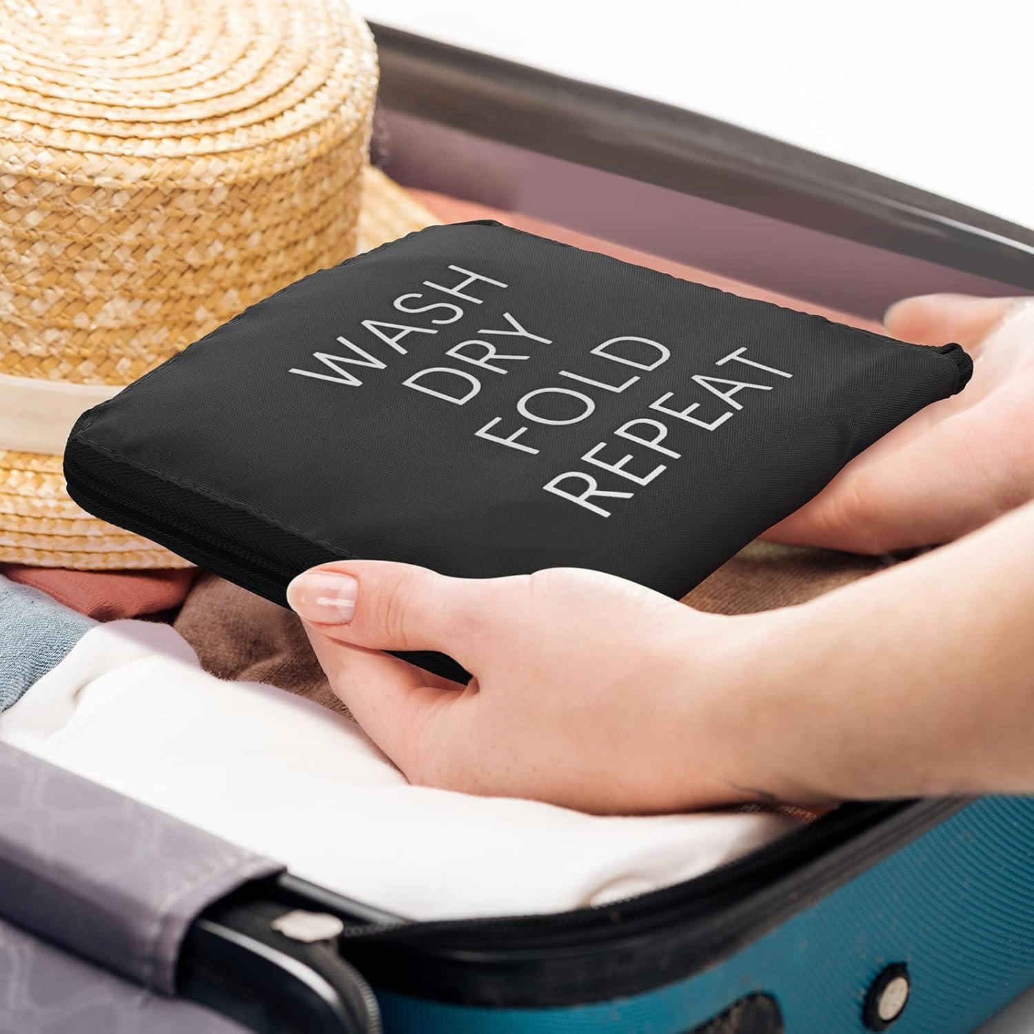 2 Pcs Travel Laundry Bag Washable Dirty Clothes Bag with Drawstring and Zipper for Suitcase, 22 x 18 Inch (Pink, Black,Classic) - Image 3